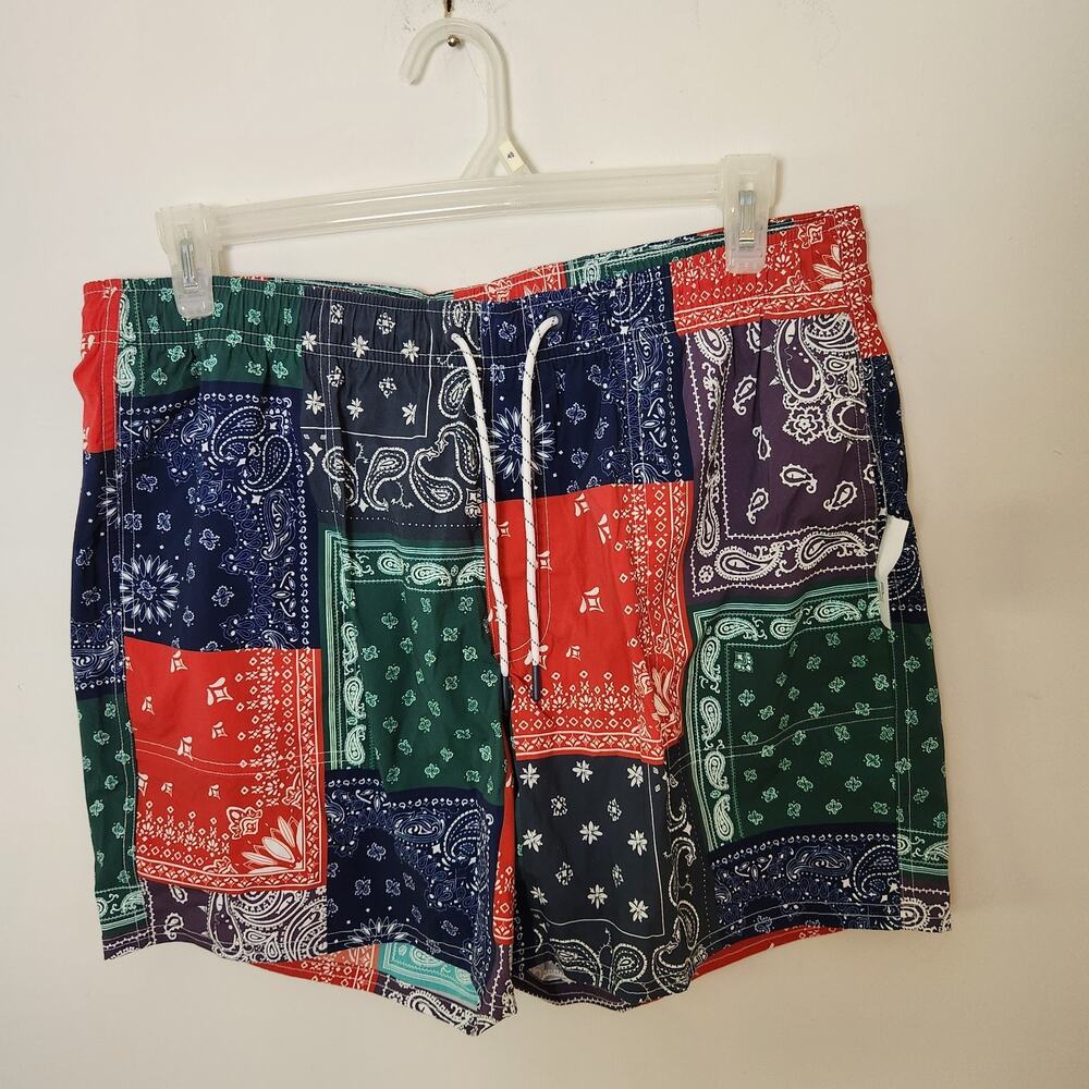 New Gap Swim Shorts Size Large Mens Patchwork Bandana Surfer Beach Pool Pockets